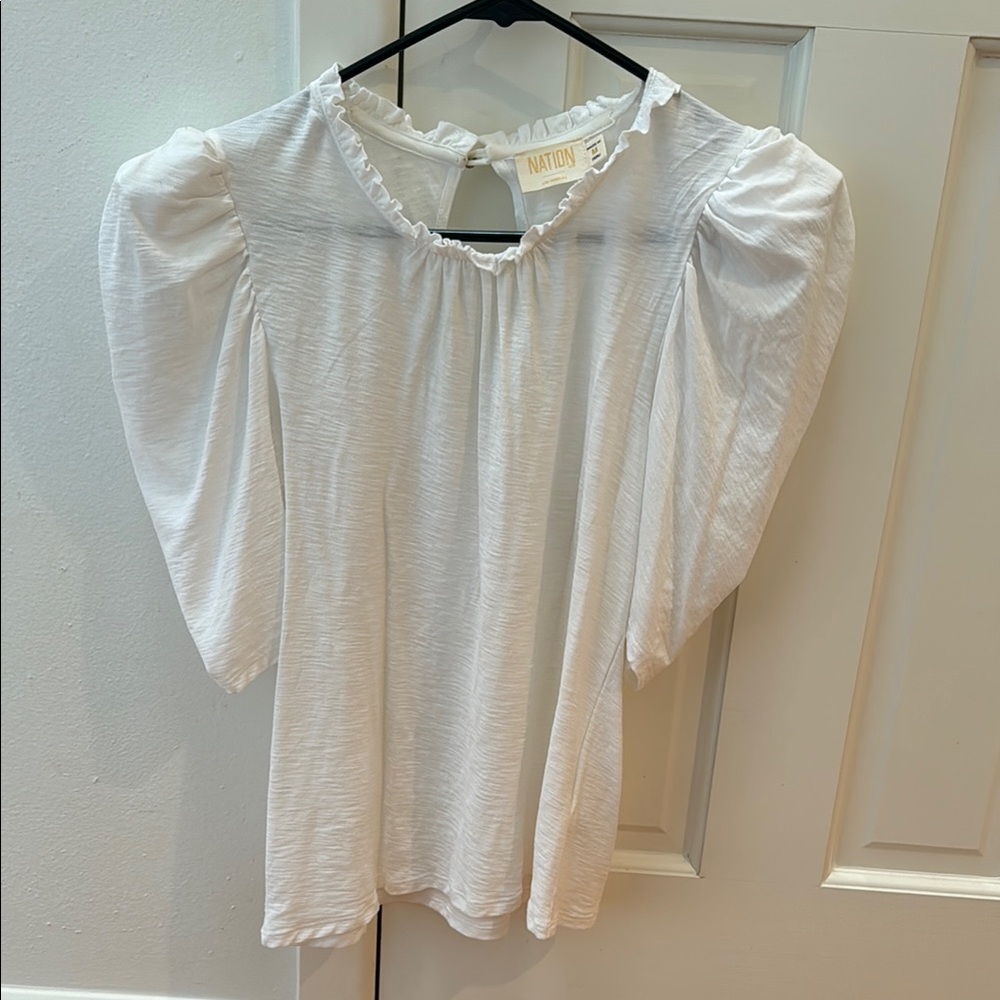 Nation LTD White Blouse with Ruffled Style and Peter Pan Collar